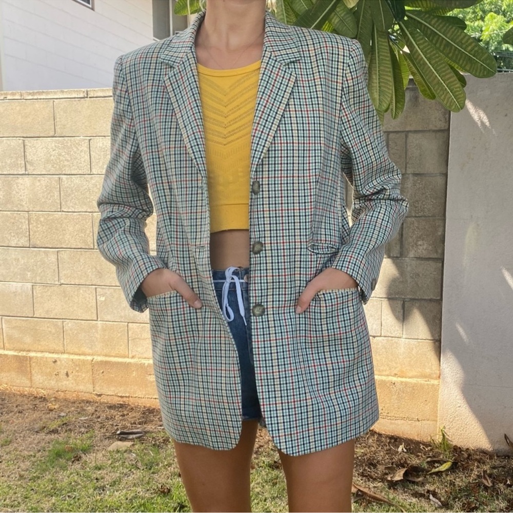 Vintage Retro Plaid Long Sleeve Blazer